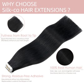 Tape in Hair Extensions Real Human Hair Extension 12 inch #01 Jet Black Invisible Skin Weft 40g 20 pcs Seamless Straight
