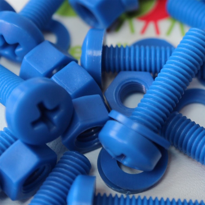 20 x Blue Pan Head Screws Polypropylene (PP) Plastic Nuts