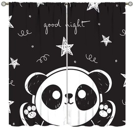 SXXLDNG Cartoon Panda Curtains,Each Panel W21 x 45" L,Black White Cute Animal Window Treatments for Kids Child Bedroom Living Room Window Drapes 2 Panel Set,Total Size 42" x 45"