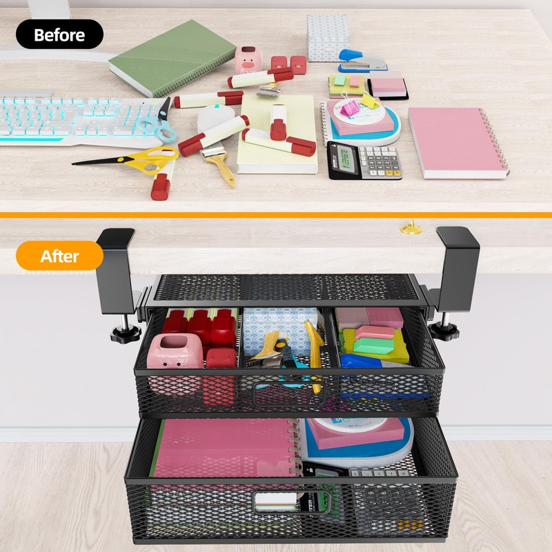 Under Desk Drawer Organizer No Drilling 2 Slide Out Drawer