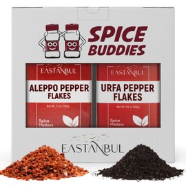 Aleppo Pepper and Urfa Pepper, Aleppo Flakes 5.3oz + Urfa Biber 5.6oz, Pul Biber and Isot for Mediterranean & Middle Eastern Dishes, Chili Flakes & Isot Blackish Twin Gift Pack, Spice Buddies