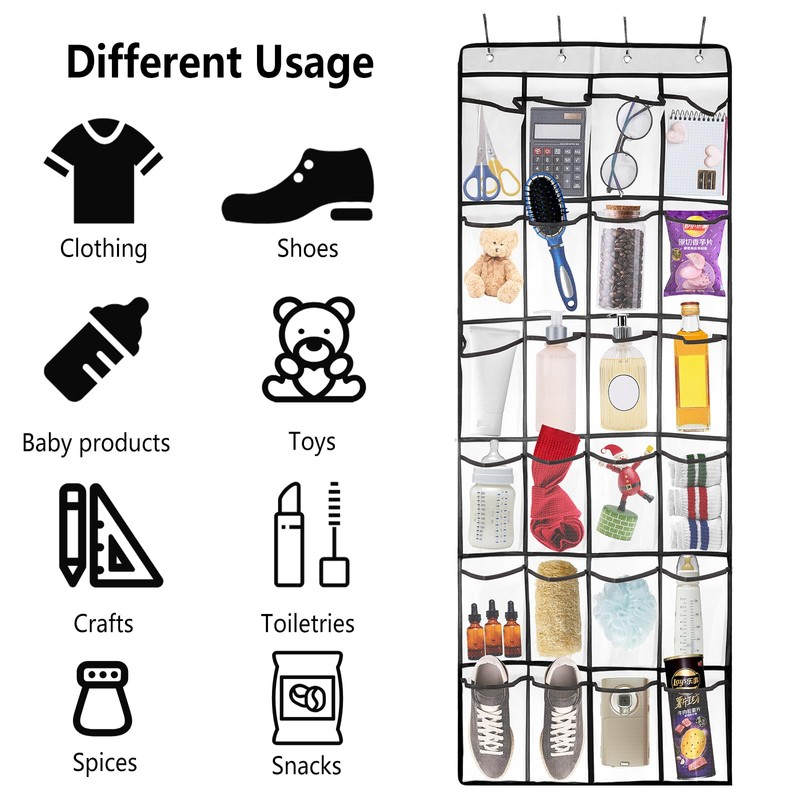 Large Hanging Shoe Organizer, 24 White Mesh Pockets Over the