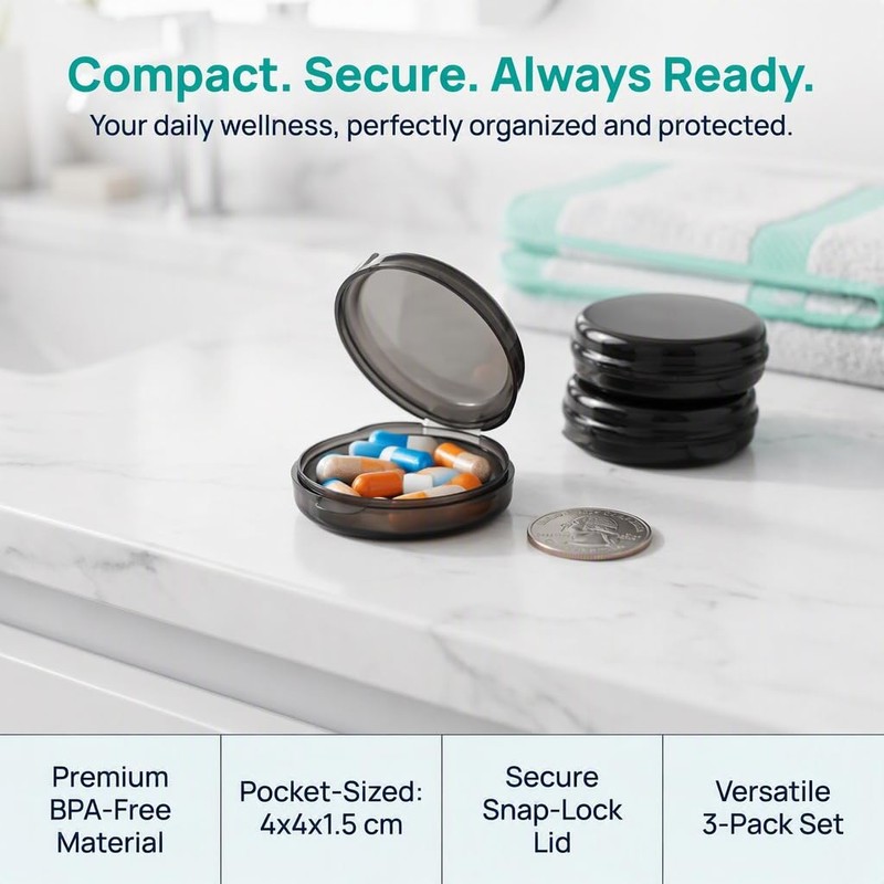 Rovelin 3 Pack Small Pill Box, Mini Pill Case Travel