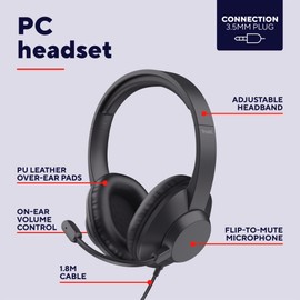 Trust Ayda Max Over Ear PC Headset with Mic 3.5mm, 1.8m Cable, Adjustable Headband, 85% Recycled Plastics, Wired Headphones with Microphone Computer Laptop Desktop Mac Home Office Zoom Teams, Black