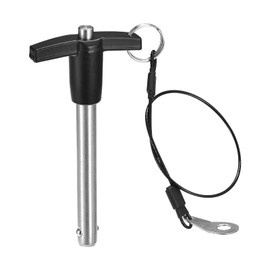 QUARKZMAN T Handle Locking Pins 25/64 Inch Pin Diameter 2-3/4 Inch Use Length Stainless Steel Push Switch Quick Release Pin with Lanyard Cable (10 mm-70 mm)