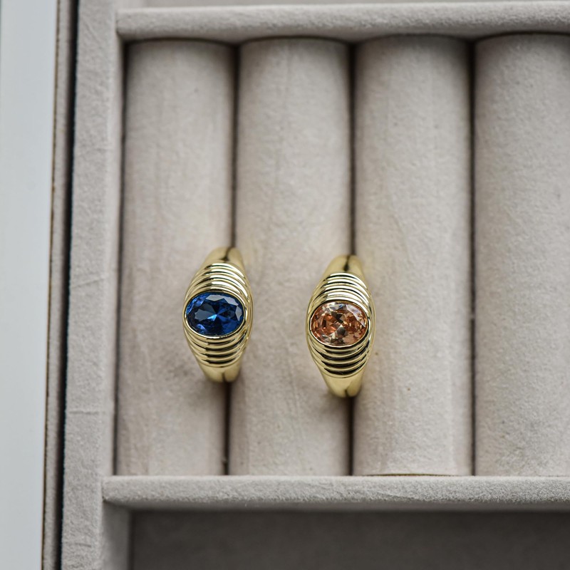 Aurelia Mae Womens Chunky Gold Ring | Sapphire Oval Cubic