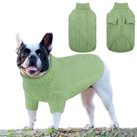 Small Medium Dog Jumpers, Dog Sweaters Pet Cat Warm Knitted Cozy Fall Winter Puppy Cold Clothes, Soft Classic Turtleneck Knitted Dog Pullover Sweater for Pug, Bulldog, Dachshund (Green, S)