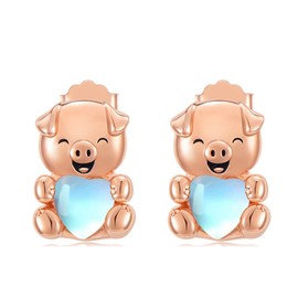 Moonstone Earrings for Women Girls 925 Sterling Silver Koala/Cat/Owl/Cow/Bat/Pig Stud Earrings Animal Gift Moonstone Jewellery, Sterling Silver, Moonstone