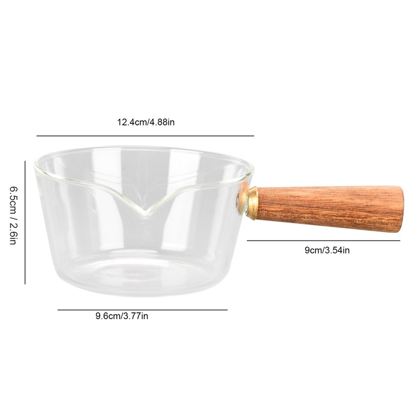 Glass Milk Pot with Wooden Handle V Shaped Spout Noodles