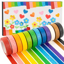 RAINFLOW 12 PCS Colored Masking Tape-Washi Tape,Art Supplies for Kids, Colored Painters Tape for Decoration,Arts & Crafts, Labeling,12 Different Color Rolls,1.5cm x 12m(0.59In x 13Yards)