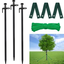15.8" Overlength Tree Stakes, 3 Pcs Heavy Duty Tree Stakes and Supports for for Leaning Trees for Young Trees Hurricane Protection, 3 PCS 15.8" Tree Stake Kit, 3 PCS Tree Straps, 32.8 FT Rope