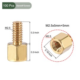 YOKIVE Pack of 100 M2.5 Spacer Screws Brass Hexagonal PCB Spacers Keep Height Consistent Perfect for Motherboard (Gold Tone 5 mm + 5 mm)