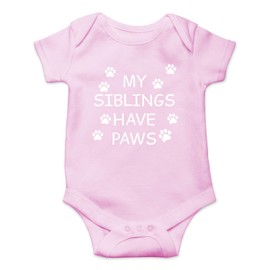 My Sibling have Paws - Funny Cute Infant CreeperJumpsuit Short Sleeve Infant Funny Bodysuit (Pink, Newborn)