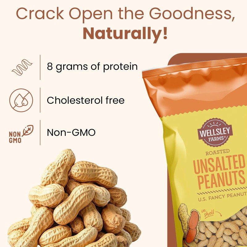Wellsley Farms Unsalted and Roasted In-Shell Peanuts - USA Grown