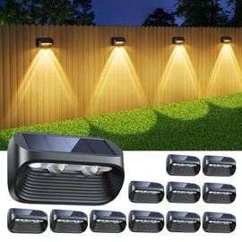 LETMY Solar Fence Lights Outdoor, 12 Pack Fence Lights Solar Powered with 2 Modes, Bright Lens LED Fence Solar Lights Outdoor Waterproof, Outdoor Solar Deck Lights for Fence Yard Step Stair Railing