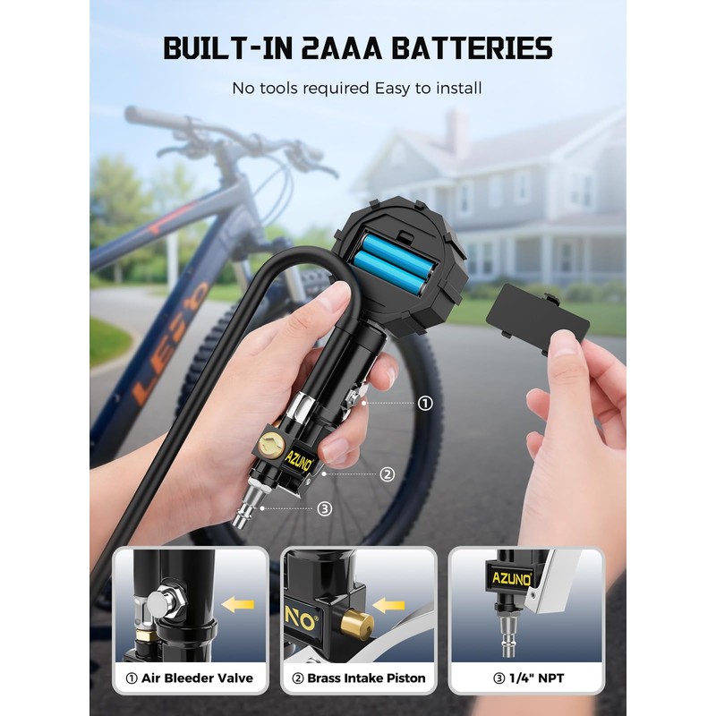 AZUNO Bike Tire Inflator with Pressure Gauge