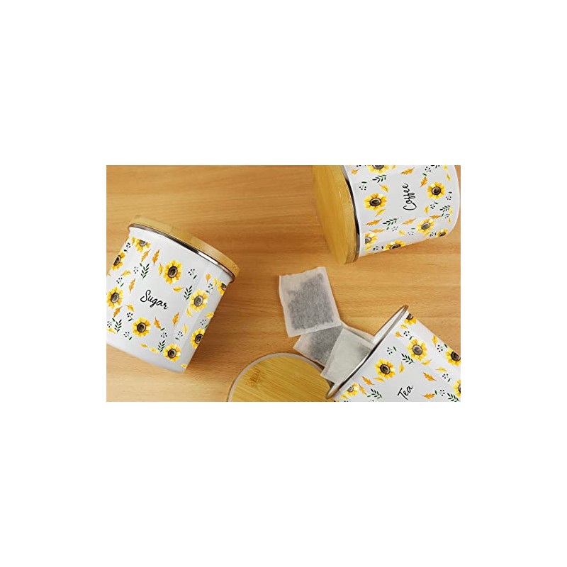 Purely Home Yellow Sunflowers Decaf Coffee Storage Canister - White