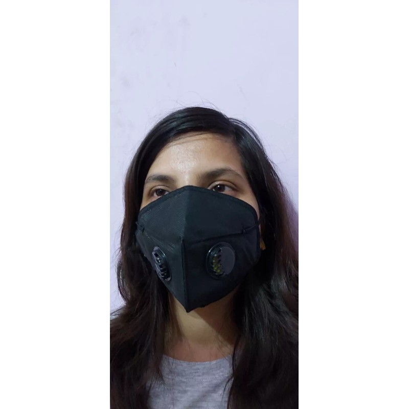 BLACK FACE MASK WITH DOUBLE RESPIRATOR VALVE HAND WASHABLE !