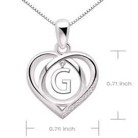 ALOV Jewelry Sterling Silver Initial Letter Alphabet Love Heart Cubic Zirconia Pendant Necklace (G)