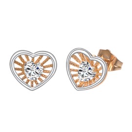 Vissen Heart Earrings Silver 925 and Gold Stud Earrings Cubic Zirconia Flat Non Pierced Earrings Hypoallergenic Delicate Jewellery, Cubic Zirconia