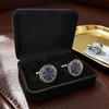 Men's Cufflink Set, Electroplated Silver with Blue Patterned Cufflinks, Comes