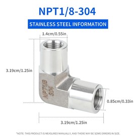 Shinyerpan 2 Pack NPT1/8 90 Degree Elbow, NPT1/8 Female - NPT1/8Female,For Pressure Scrubber, fuel elbow 1/8" line 90 degree gas tank fitting, 304 Stainless Steel Pipe Fittings.