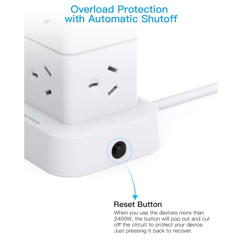 Power Board Surge Protected, Tower Power Strip with 12 AC