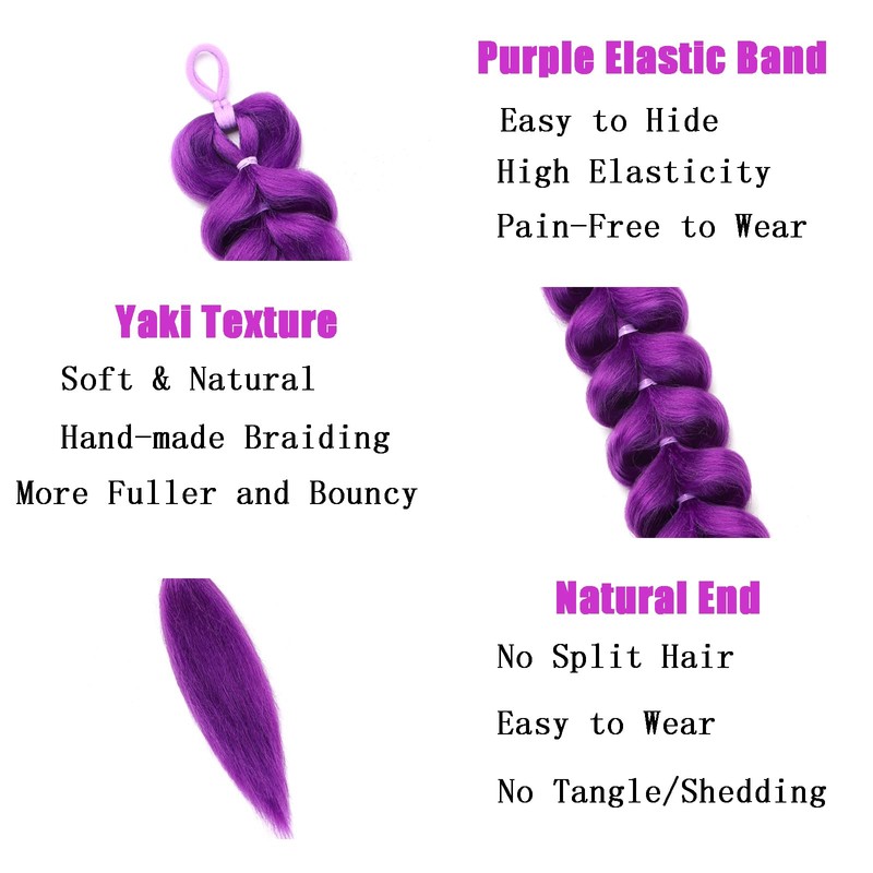 Purple Braiding Hair Ponytail Extensions with Elastic Tie 26Inch