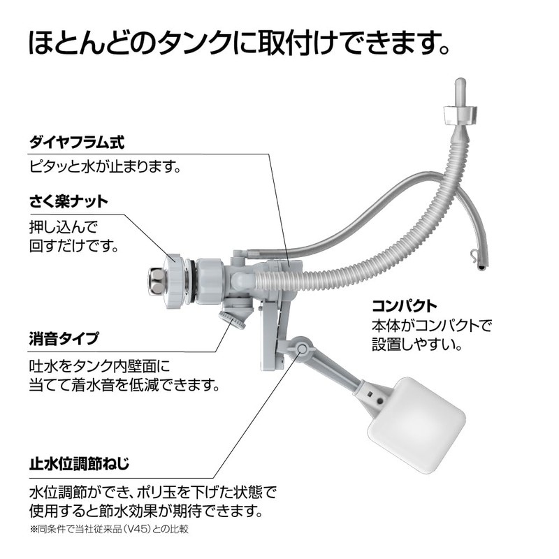 SANEI V56S Toilet Low Tank Repair Set, Slim Tap +