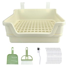 RMNHPTK Large Rabbit Litter Box Rabbit Toilet Rabbit Potty Training Corner Huge Bunny Litter Pan with Plastic Grid Deep Dump Tray for Adult Small Animal (White)