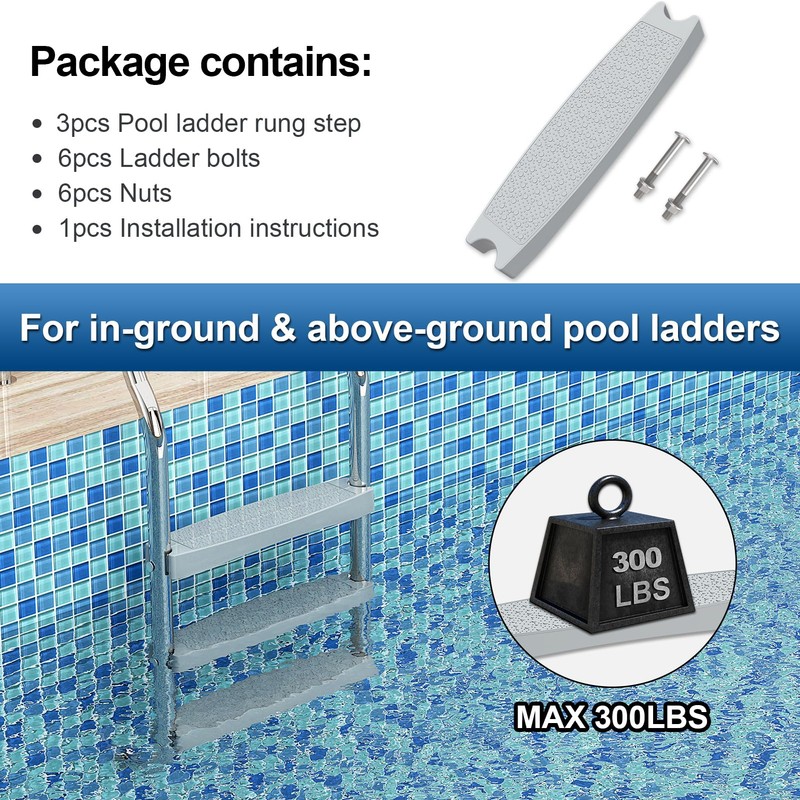 Goovilla Pool Ladder Steps Replacement, (3-Pack) 18" Universal Heavy-Duty Molded