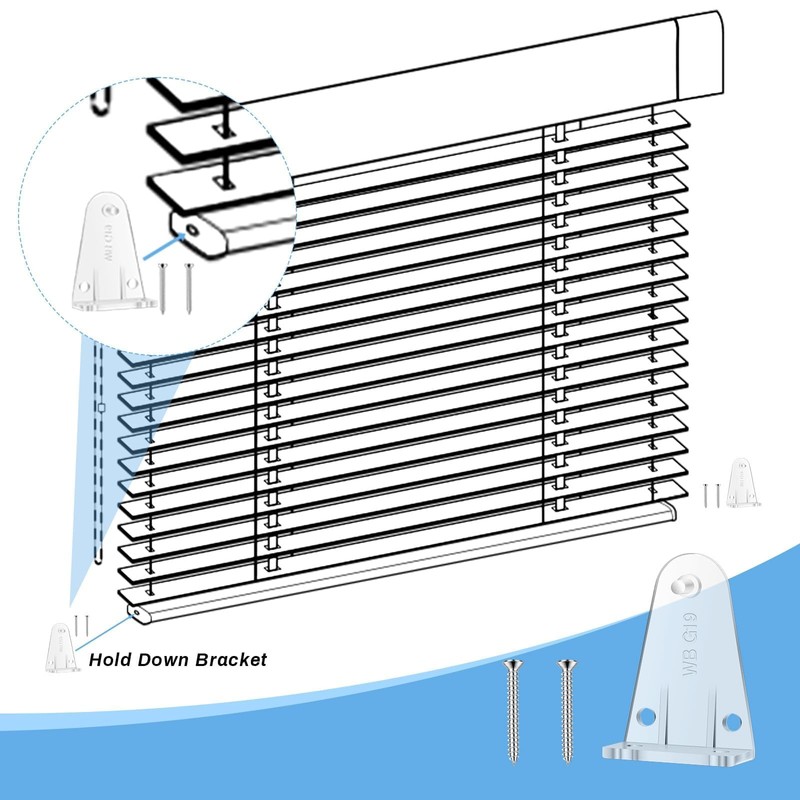 Blinds Hold Down Brackets 4 Pack, Clear Plastic Bottom Rail