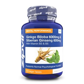 Ginkgo Biloba and Siberian Ginseng, Standardised Ginkgo 6000mg and Ginseng 600mg with Vitamins B3 and B5. 120 Vegan Tablets. 4 Months Supply.