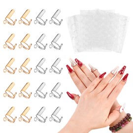 heemeei 20Pcs Wudu Nail Rings, Reusable Nail Rings with 120Pcs Adhesive Nail Tabs, Size Adjustable Detachable Nail Rings for Halal Nail, Muslim Wearing Manicure Nails(Gold, Silver)