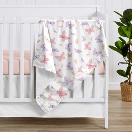 Sweet Jojo Designs Pink/Purple Shabby Chic Butterfly Girl Soft Baby Blanket Receiving Security Stroller Swaddle for Toddler Newborn Infant Kids Travel Warm Minky - Colorful Butterflies, Pastel, Lilac