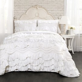 Lush Decor Kemmy Quilt Set, 3 Piece Set Full/Queen, White - Ruffled Bedding Set - Queen Size Quilt Full - White Bedding - Coquette Decor