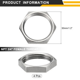 uxcell 4Pcs Cast Pipe Fitting Hex Locknut, 304 Stainless Steel Hex Lock Nut NPT 3/4" Female Thread for Plumbing Fixed, Water Broom and Undercarriage Cleaner