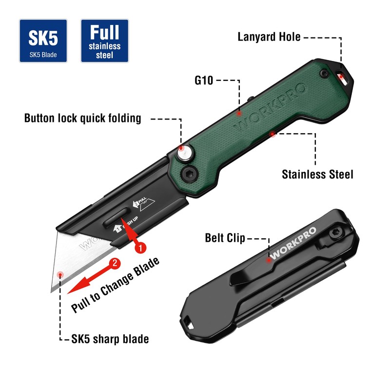 WORKPRO EDC Folding Utility Knife, Mini Box Cutter with Quick