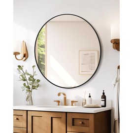 GAOMON 2024 New Matte Black Round Mirror, HD Eco-Friendly Bathroom Mirror, Metal Framed Circle Mirror, Wall Mirror for Entryway, Bathroom, Vanity, Living Room, Hallway, Easy to Install (20 Inch)