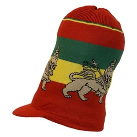 Shoe String King SSK Rasta Knit Tam Hat Dreadlock Cap (Med Length Lion of Judah Red with Brim)