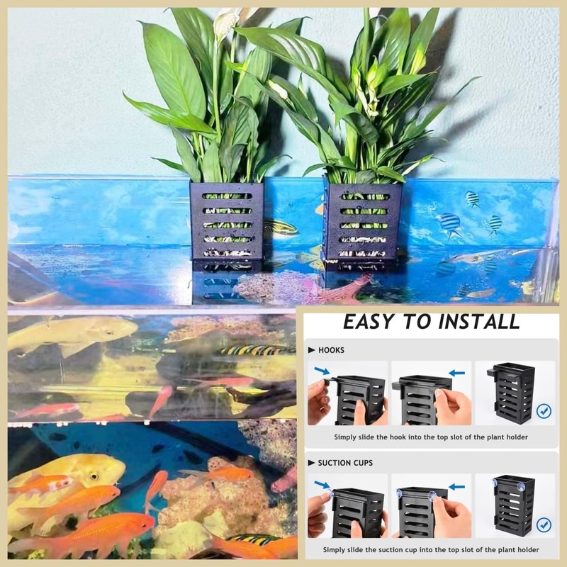 Taicols 4 Pack Aquarium Plant Holder with Hooks and Suction