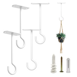 NACETURE Ceiling Hooks for Hanging Plants 4 Pack - Square Wall Mount Plant Hanger Indoor Hanging Hooks Metal Plant Bracket Iron Lanterns Hangers for Wind Chimes, Planters (5" White 4 Pack)