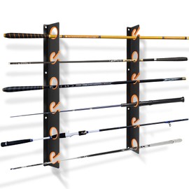 Fishing Rod Rack, Rod Holder, Mounted Storage Racks for Rods, Ceiling or Wall Mount for Poles in Garage，Heavy-Duty Steel Construction, Rod Rack for Garages, Cabins and Basements, Holds 6 Fishing Rods