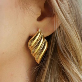 NIXMAX Chunky Gold Earrings for Women Trendy, 18k Gold Plated Statement Drop Earrings for Women Big Designer Dupes Wings Stud Hoop Earring Golden Hypoallergenic Trending Jewelry Gifts, Normal