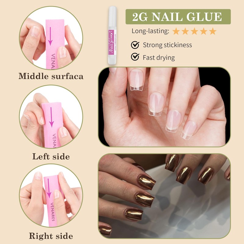 Venares Pack of 120 Short Nail Tips for Gel Nails,