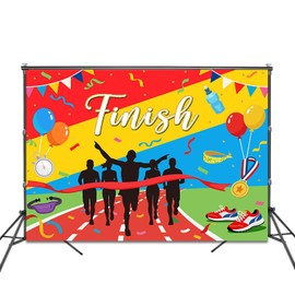 Fitumiw Marathon Finish Backdrop 7x5ft Congratulations Finishing Marathon Decorations Background Runner Running Race Banner Photo Booth Props