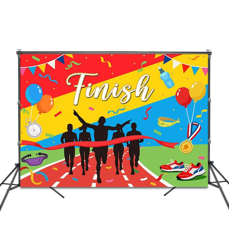 Fitumiw Marathon Finish Backdrop 7x5ft Congratulations Finishing Marathon Decorations Background