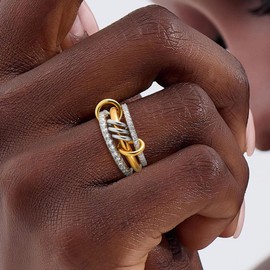 Goldegg Gold Stackable Rings for Women, 18k Gold Plated Cubic Zirconia Rings, Silver Gold Multi Ring Mixed Metals Stack Rings No Tarnish (7)