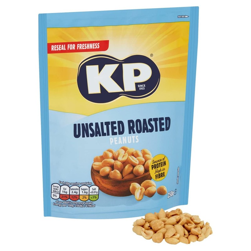 KP Nuts Share Bag of Unsalted Peanuts, 250g