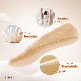 ToVii Women's No Show Socks, 6 Pairs (Black & Nude), Ankle Socks, Non-Slip, Lightweight, One Size (UK4-7)